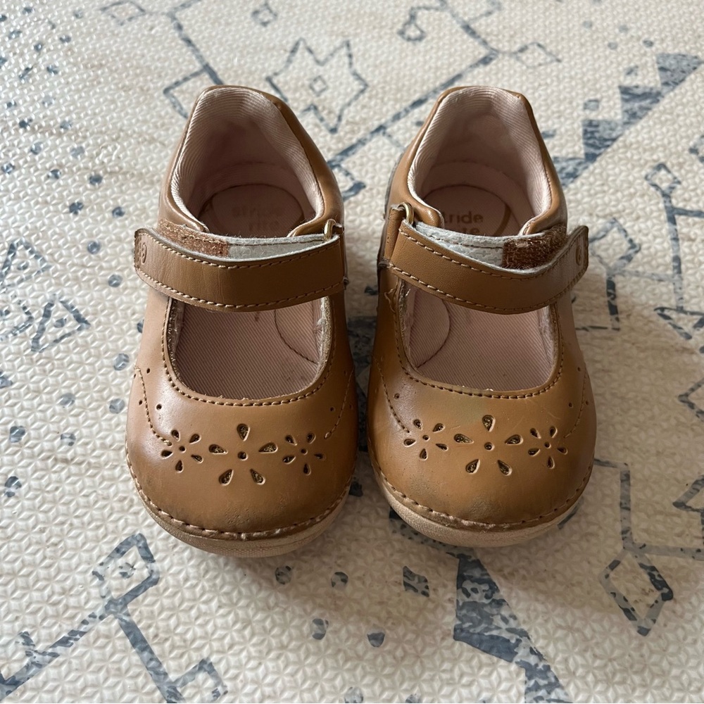 Stride Rite Brown Kids Shoes with Floral Design